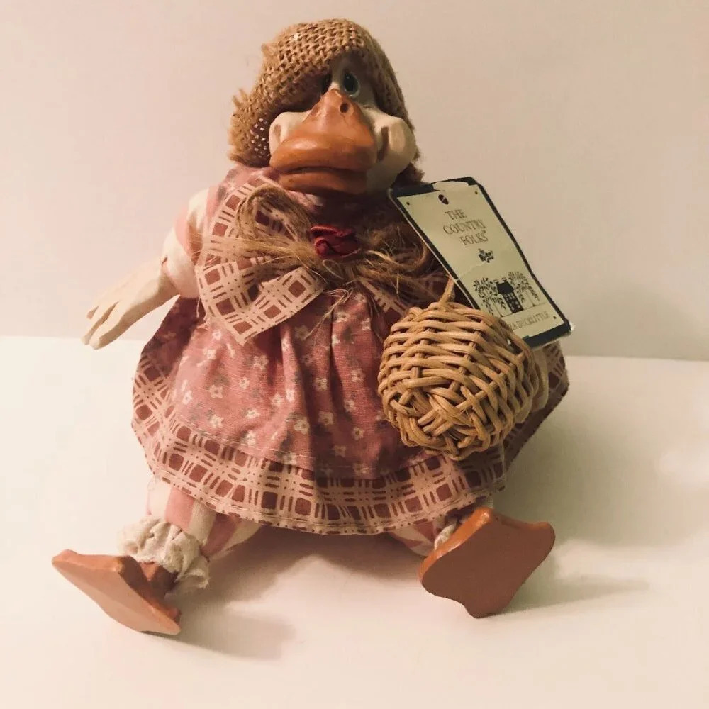 Vintage Russ Berrie Country Folks Duck Kathleen Kelly Ceramic Bean Bag Duck